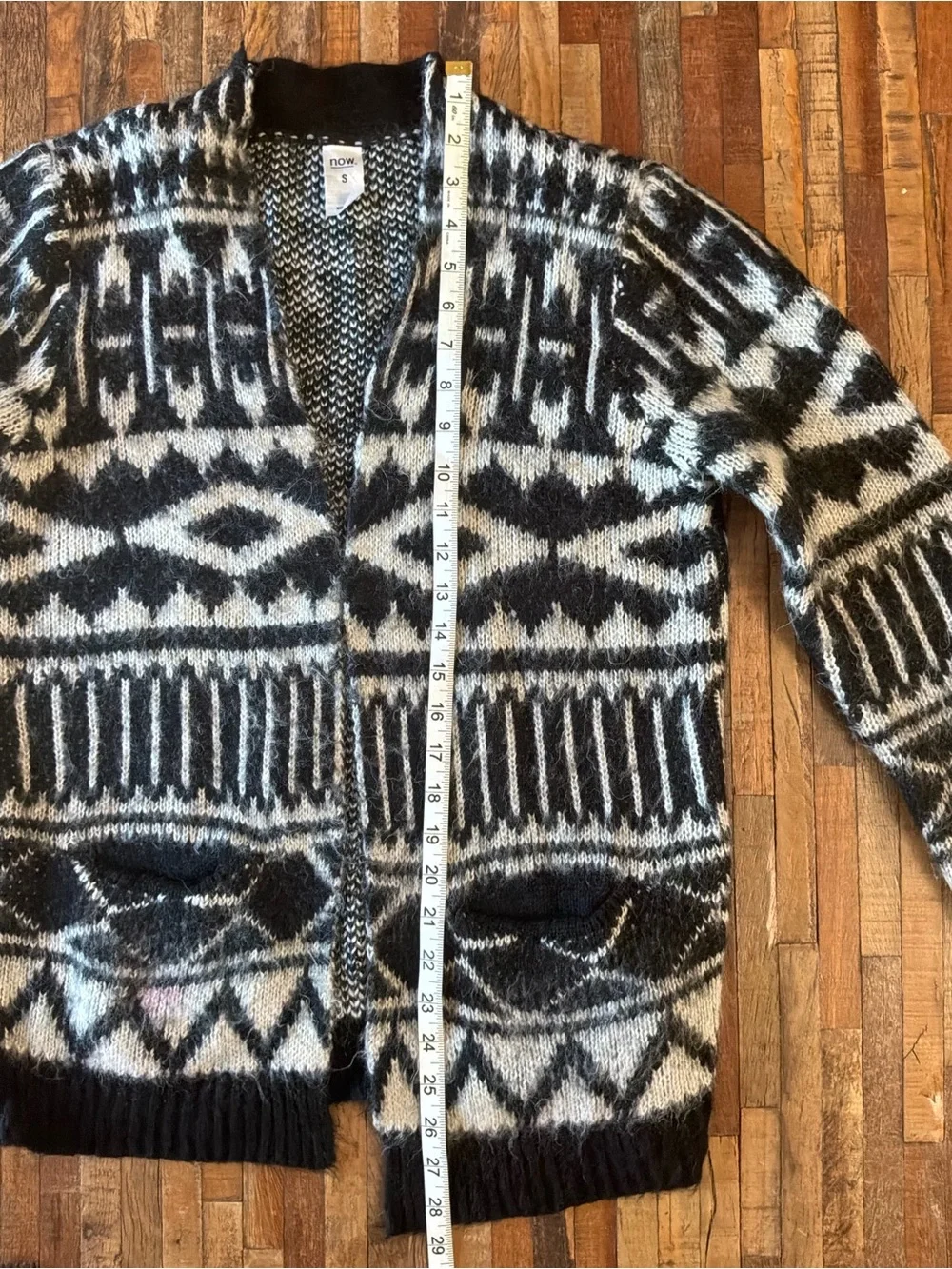 Men's Black & Cream Geometric Open-Front Cardigan